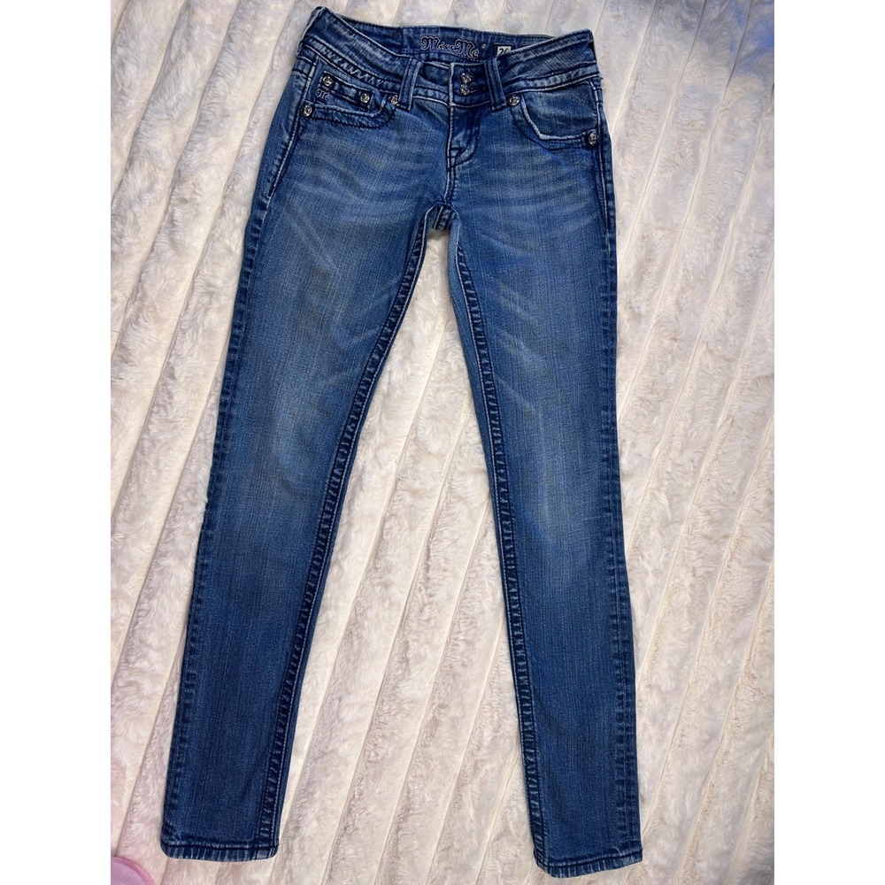 Miss Me JP5082S8 Skinny Jeans Rhinestone Wing Back Pocket Medium Wash Denim 26
